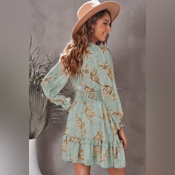 Floral Deep V Flounce Sleeve Mini Dress - Picture 11 of 11